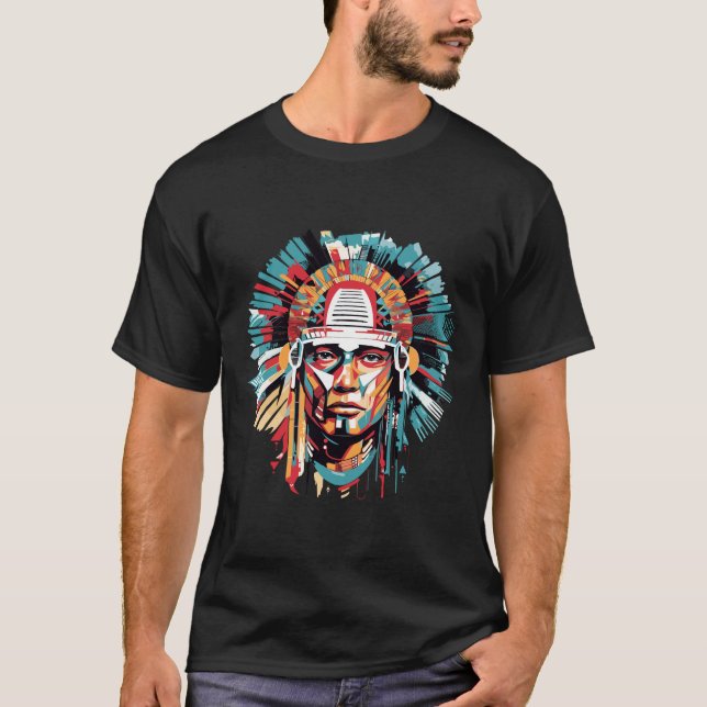 Ancien Aztec Warrior Mystical Abstract T-Shirt (Front)