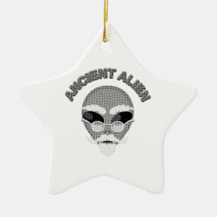 Ancient Alien Head Newsprint Ceramic Ornament