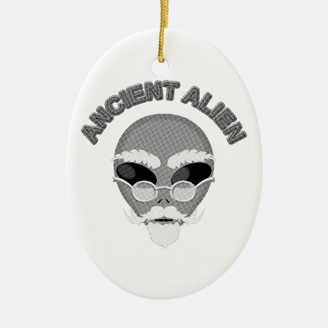 Ancient Alien Head Newsprint Ceramic Ornament (Front)