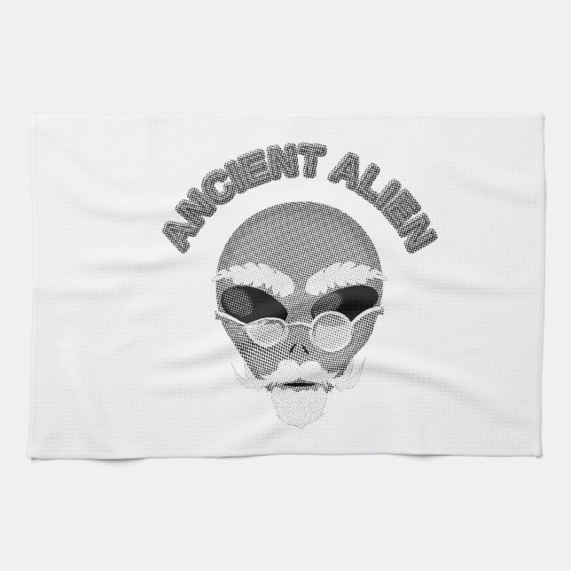Ancient Alien Head Newsprint Kitchen Towel (Horizontal)