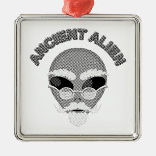 Ancient Alien Head Newsprint Metal Ornament