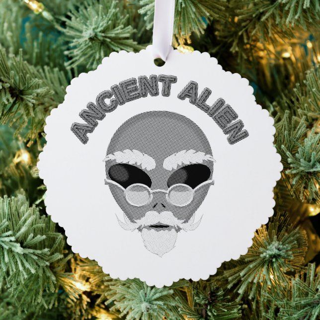 Ancient Alien Head Newsprint Ornament Card (Insitu (Tree))