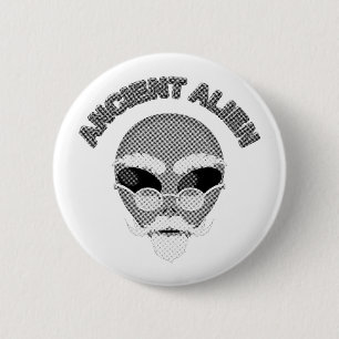 Ancient Alien Head Newsprint Pinback Button