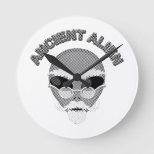 Ancient Alien Head Newsprint Round Clock