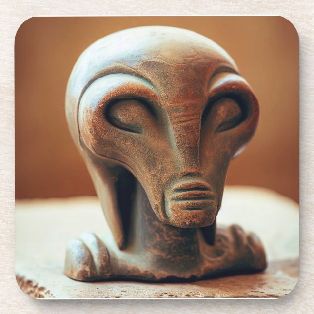 Ancient Alien Statue Beverage Coaster (Front)