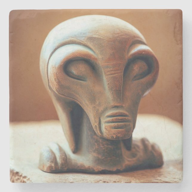 Ancient Alien Statue Stone Coaster (Front)