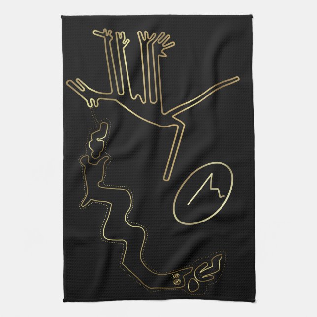 Ancient aliens or tribal art kitchen towel (Vertical)