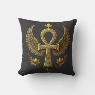 Ancient Ankh Power Divine Gold Black Decor Throw Pillow