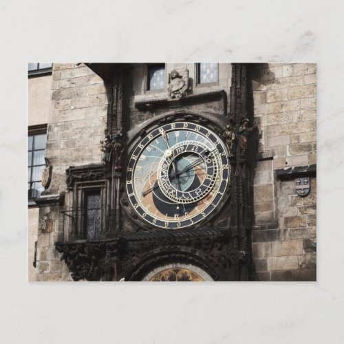 Ancient Astrology Timepiece Clock in Prague Czech Postcard