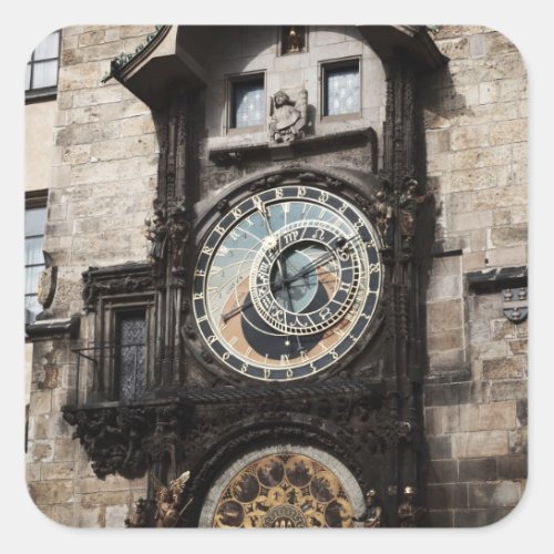 Ancient Astrology Timepiece Clock in Prague Czech Square Sticker