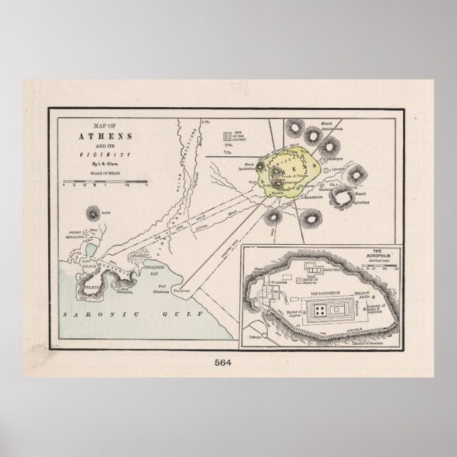 Ancient Athens Greece Vintage Map (1901) Poster (Front)
