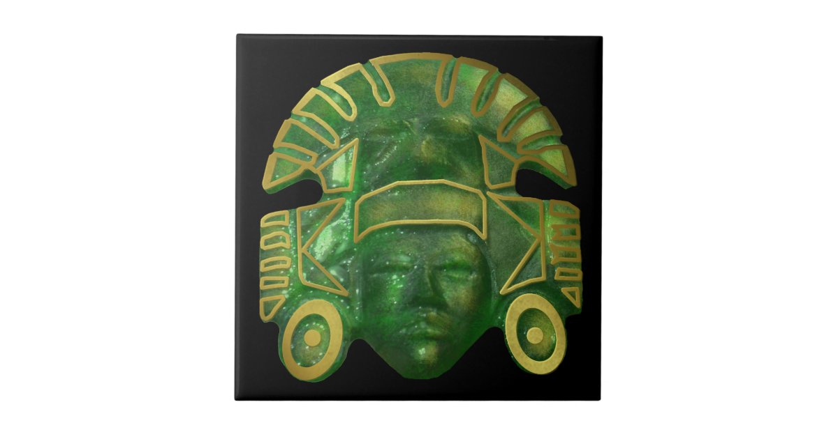 Ancient Aztec Sun Mask Tile