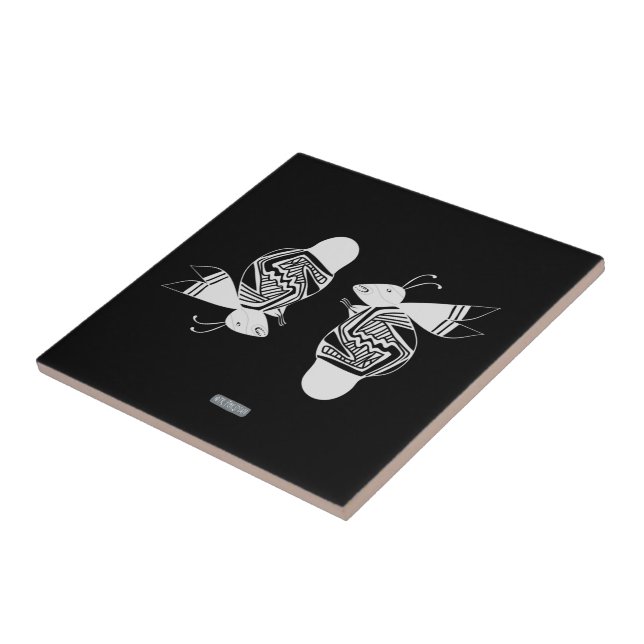 Ancient bees ink painting ceramic tile (Side)