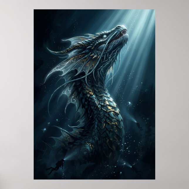 Ancient Bioluminescent Sea Dragon - Mythical Deep  Poster (Front)