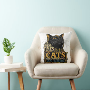 Ancient Black Cat Attitude Throw Pillow