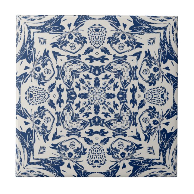 ancient blue pattern ceramic tile (Front)