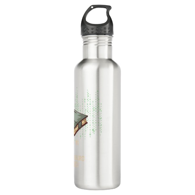 Ancient Book With Binary Code Quote for Tech Geek Stainless Steel Water Bottle (Front)