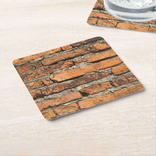 Ancient Brick Wall Square Paper Coaster (Angled)