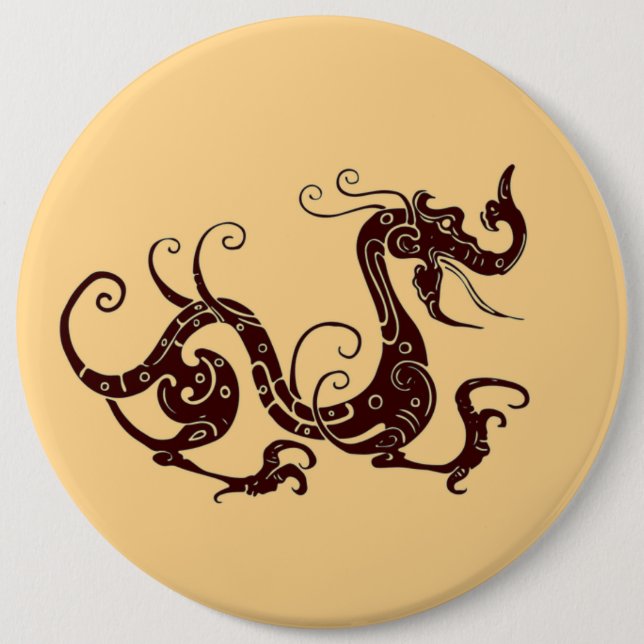 Ancient brown mystical dragon button (Front)