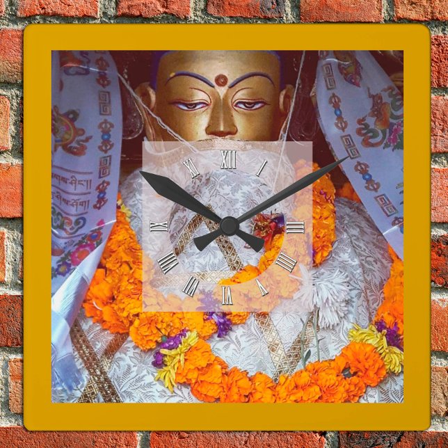 Ancient Buddha with Flower offerings, Nepal Square Wall Clock (Creator Uploaded)