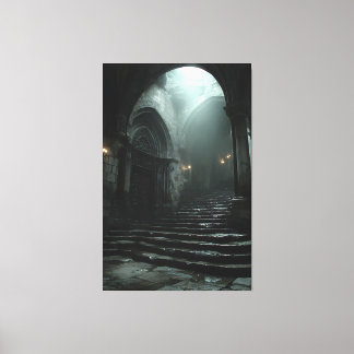 Ancient Cathedral Stairway Mist Light Canvas Print
