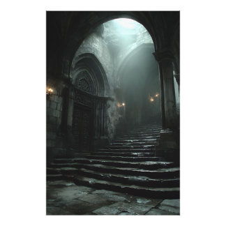 Ancient Cathedral Stairway Mist Light Photo Print