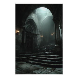 Ancient Cathedral Stairway Mist Light Poster