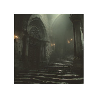 Ancient Cathedral Stairway Mist Light Wood Wall Art