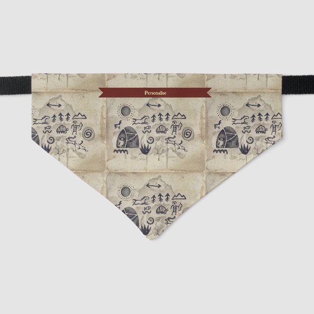 Ancient Caveman Drawings Unique Tribal Dog Cat  Pet Bandana Collar (Front)