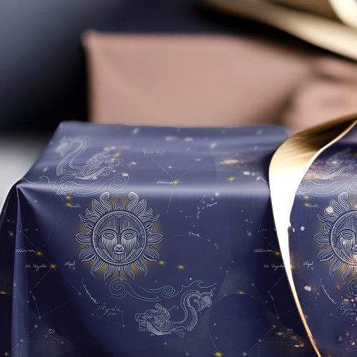 Ancient Celestial Map of Stars Sun Face Purple Wrapping Paper