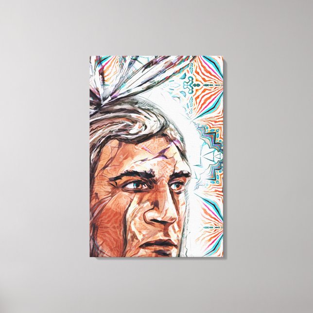 Ancient chieftan and fractal pattern canvas print (Front)