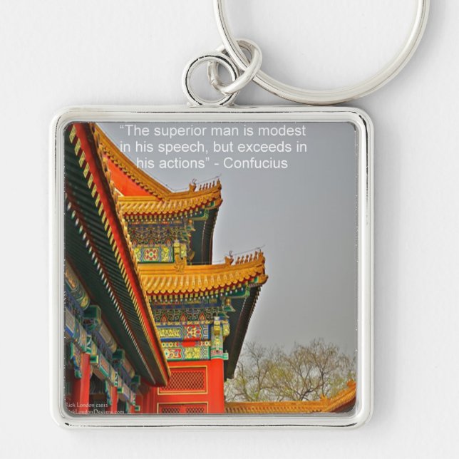 Ancient Chinese Architecture Confucius Quote Gift Keychain (Front)
