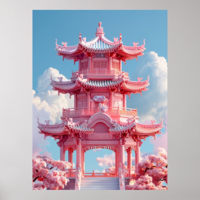 Ancient Chinese Architecture Kawaii Cartoon Poster (Front)