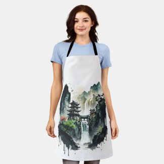 Ancient Chinese Ink Landscape with Waterfall