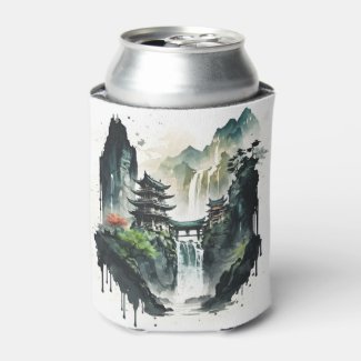 Ancient Chinese Ink Landscape with Waterfall