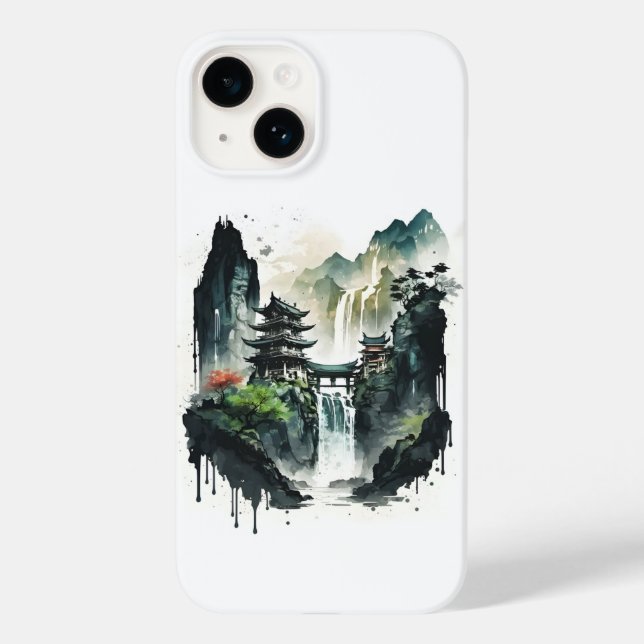 Ancient Chinese Ink Landscape with Waterfall Case-Mate iPhone Case (Back)
