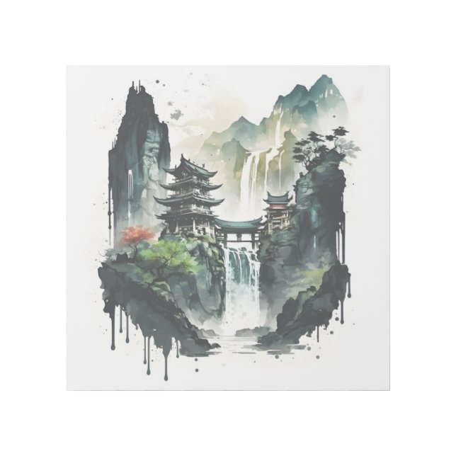 Ancient Chinese Ink Landscape with Waterfall Gallery Wrap (Front)