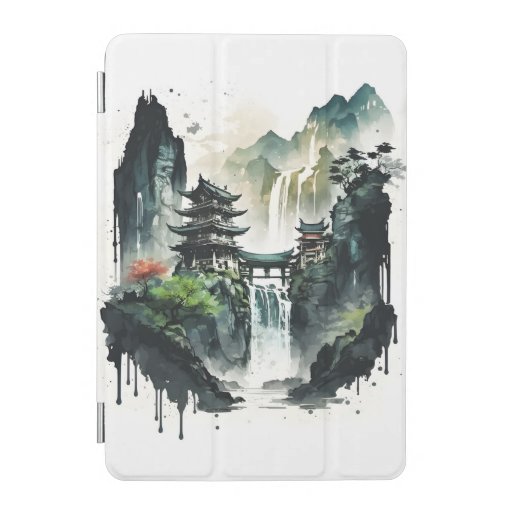 Ancient Chinese Ink Landscape with Waterfall iPad Mini Cover