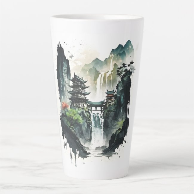 Ancient Chinese Ink Landscape with Waterfall