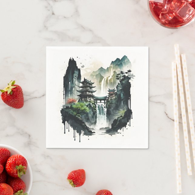 Ancient Chinese Ink Landscape with Waterfall Napkins (Insitu)