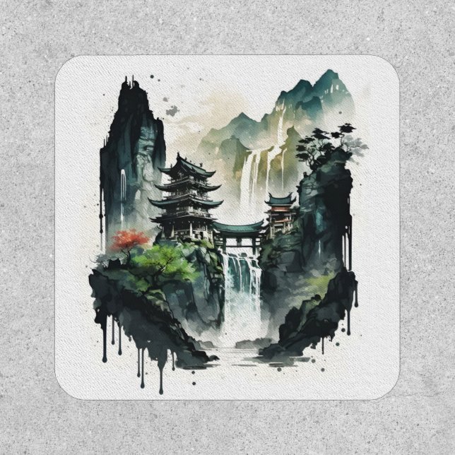 Ancient Chinese Ink Landscape with Waterfall Patch (Front)