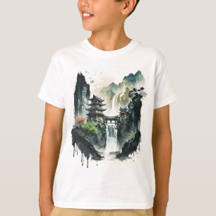 Ancient Chinese Ink Landscape with Waterfall T-Shirt