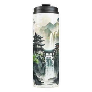 Ancient Chinese Ink Landscape with Waterfall