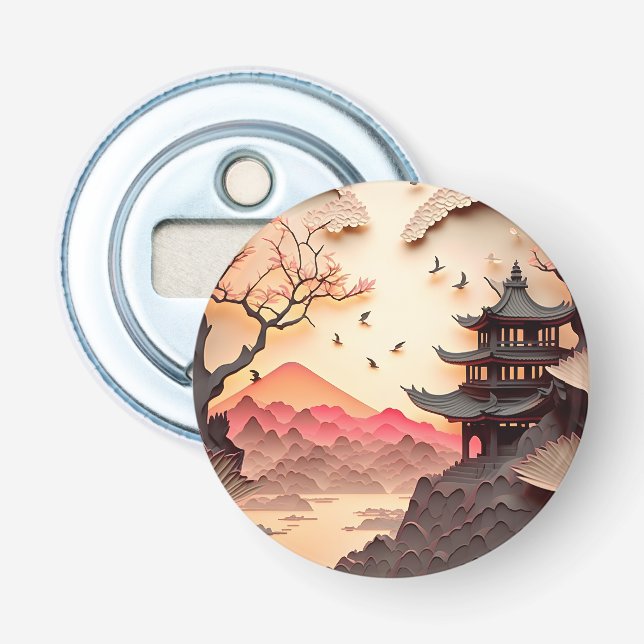 Ancient Chinese Scene Paper Cut Bottle Opener (Front)