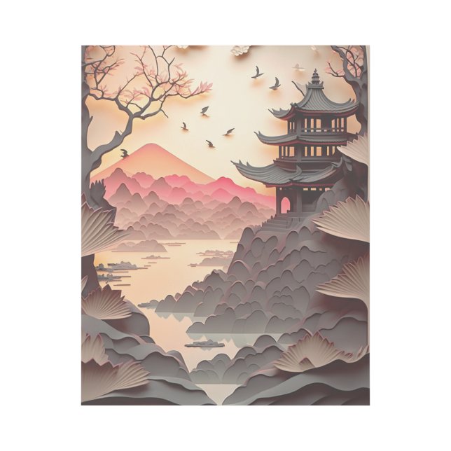 Ancient Chinese Scene Paper Cut Brown Gallery Wrap (Front)