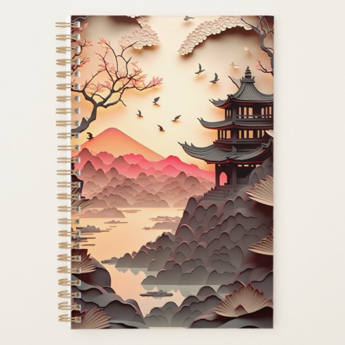 Ancient Chinese Scene Paper Cut Brown Planner