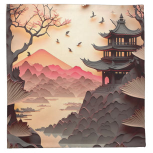 Ancient Chinese Scene Paper Cut Cloth Napkin