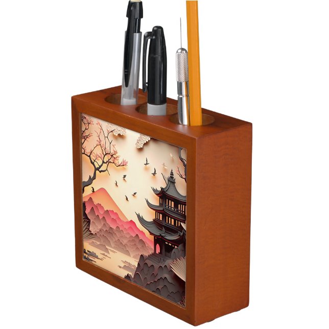Ancient Chinese Scene Paper Cut Desk Organizer (In Situ)