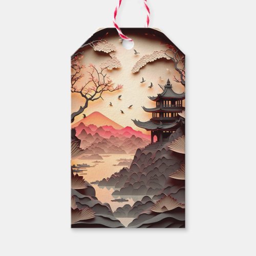 Ancient Chinese Scene Paper Cut Gift Tag