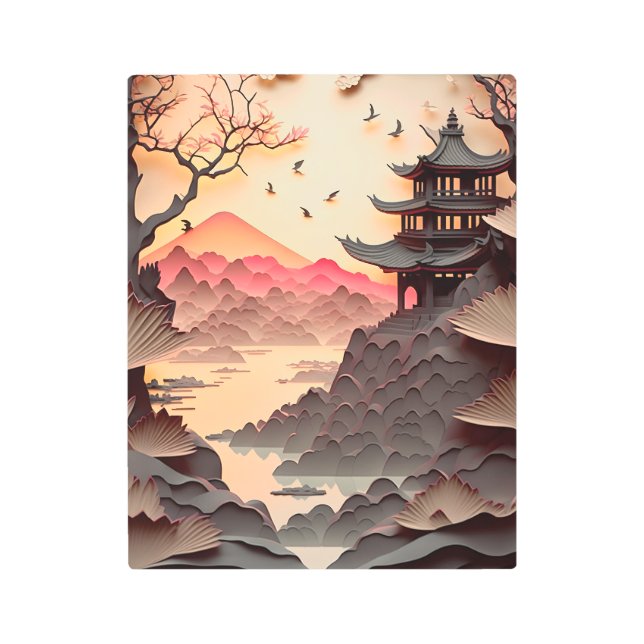 Ancient Chinese Scene Paper Cut Metal Wall Art (Front)